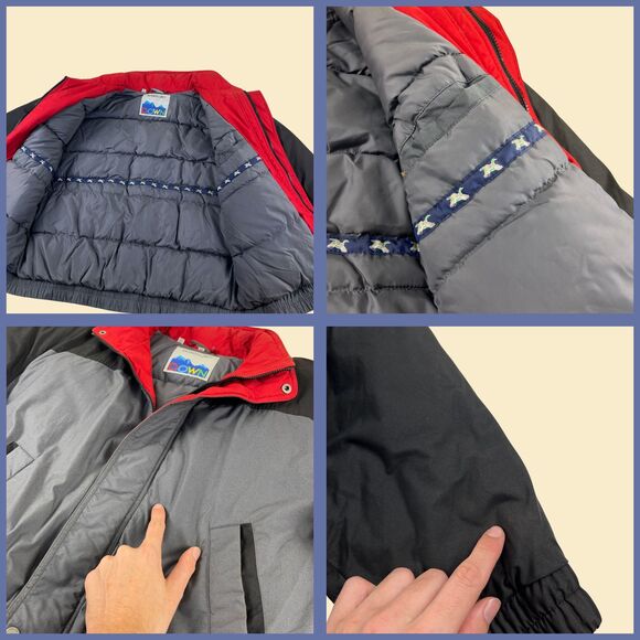 1980s Members Only jacket, down-filled vintage size 42 red & grey puffer jacket - Picture 4 of 8